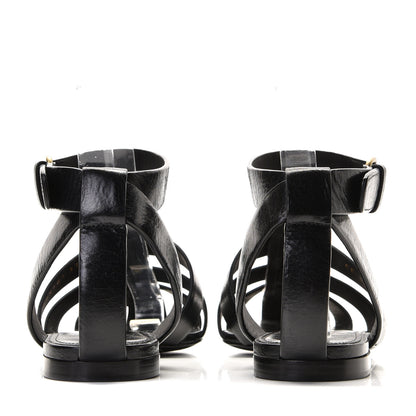 Saint Laurent Calfskin Oak Flat Sandals 37 Black 5 of 8
