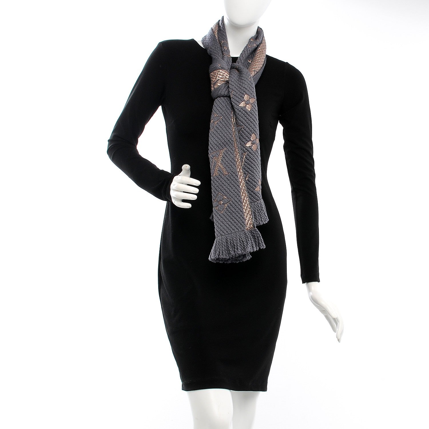 Louis Vuitton Wool Silk Logomania Shine Scarf Gris 2 of 4