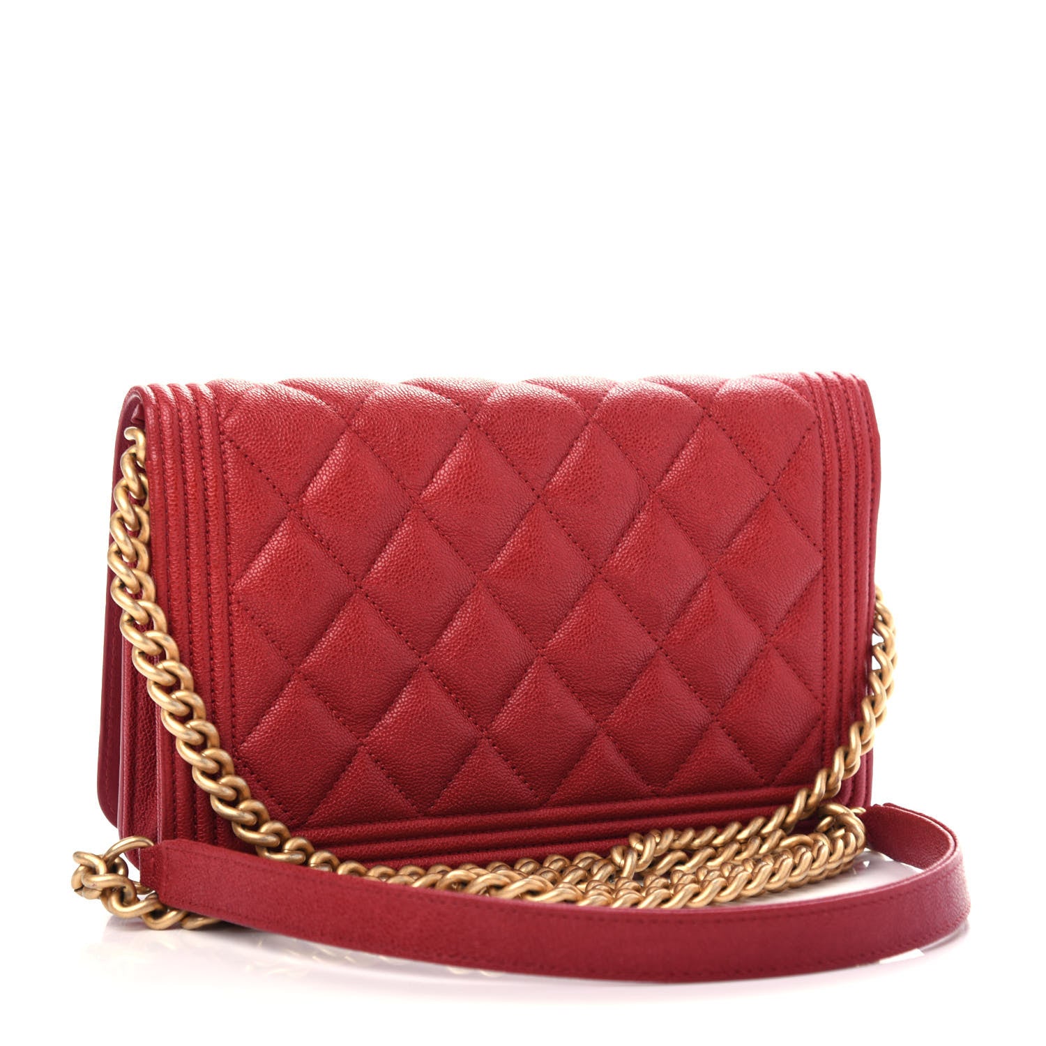 Chanel Caviar Quilted Boy Wallet On Chain WOC Red 3 of 11
