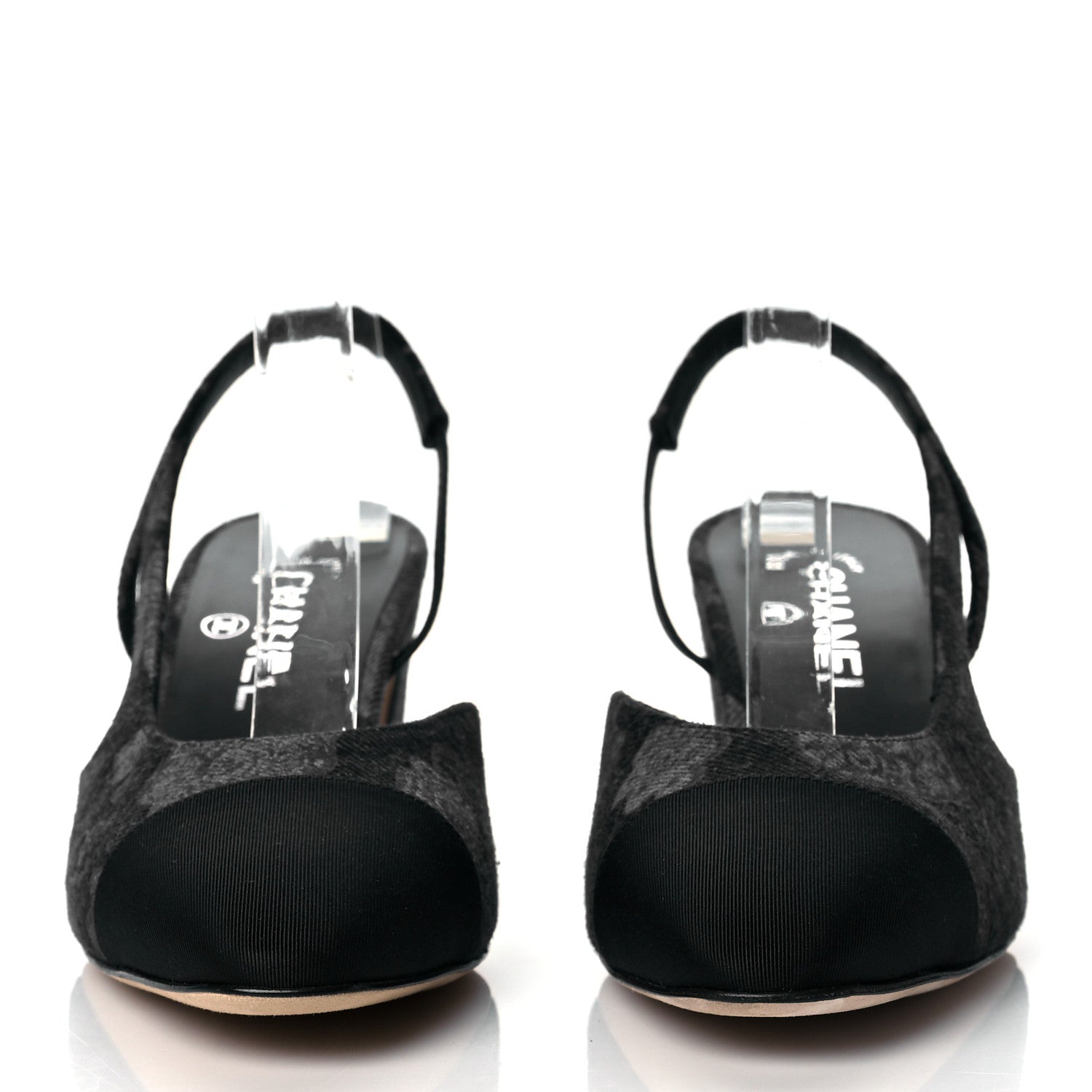 Chanel Denim Cap Toe CC Slingback Pumps 38 Charcoal Black Blue 2 of 10