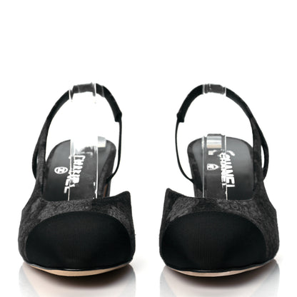 Chanel Denim Cap Toe CC Slingback Pumps 38 Charcoal Black Blue 2 of 10