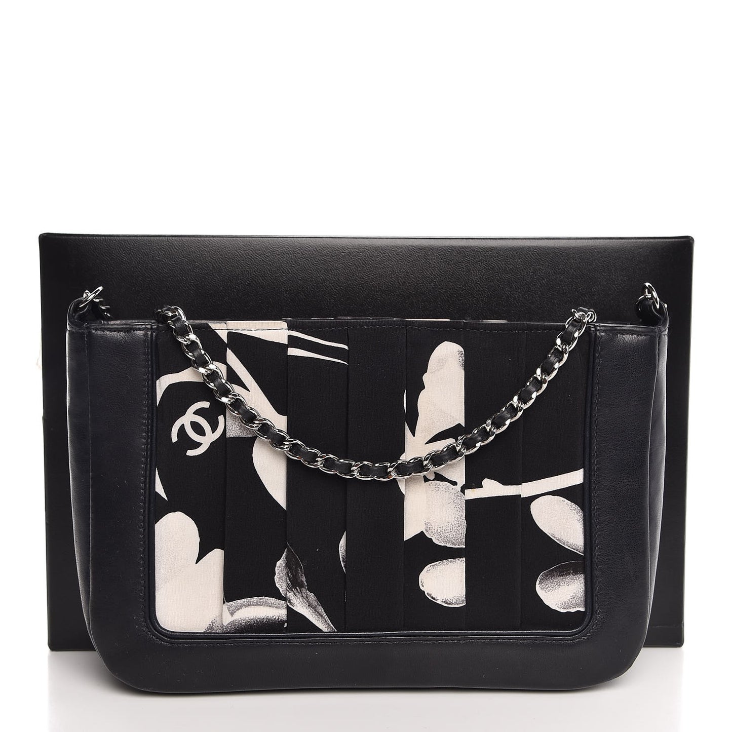 Lambskin Fabric Pleated Symbols Pochette Black