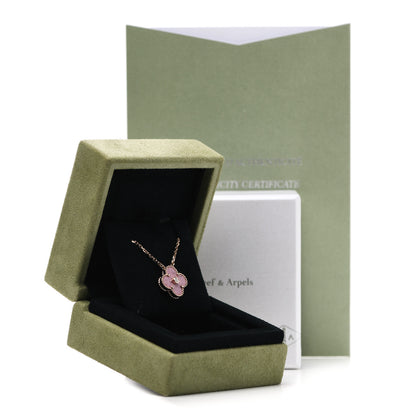 Van Cleef & Arpels 18K Rose Gold Diamond Rhodonite Vintage Alhambra Pendant Necklace 6 of 6