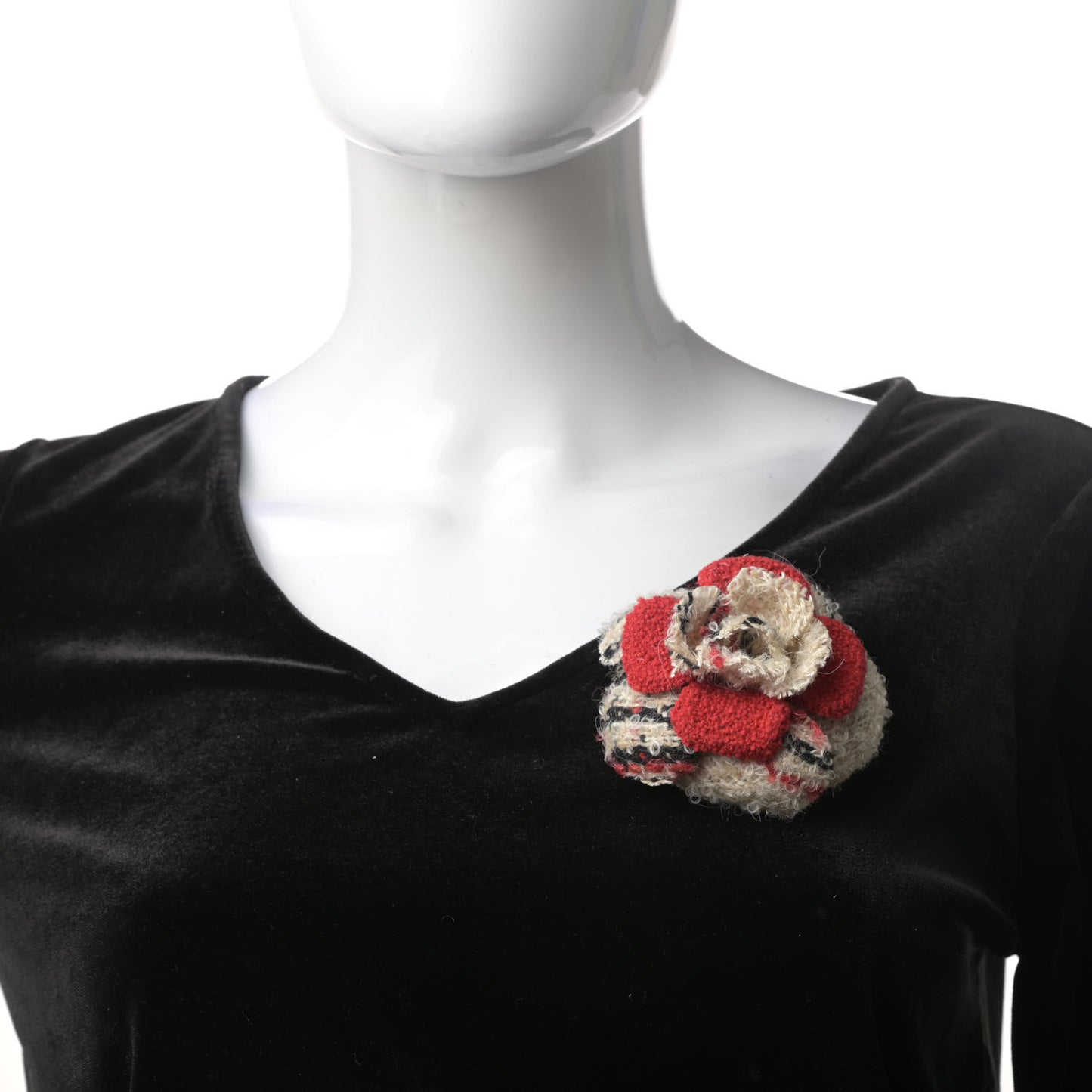 Tweed Camellia Brooch Red