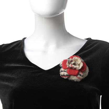 Chanel Tweed Camellia Brooch Red 2 of 4