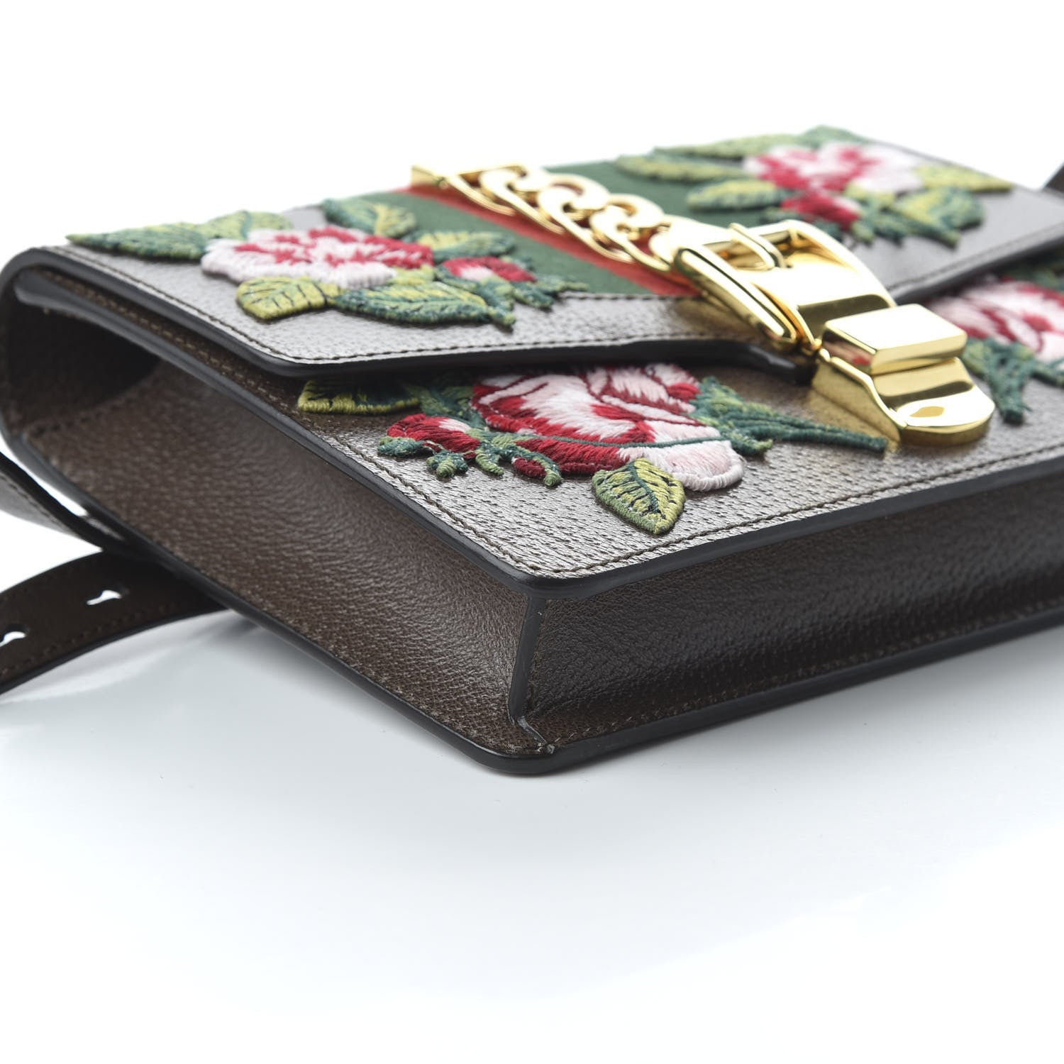 Gucci Calfskin Embroidered Sylvie Belt Bag Brown 9 of 10