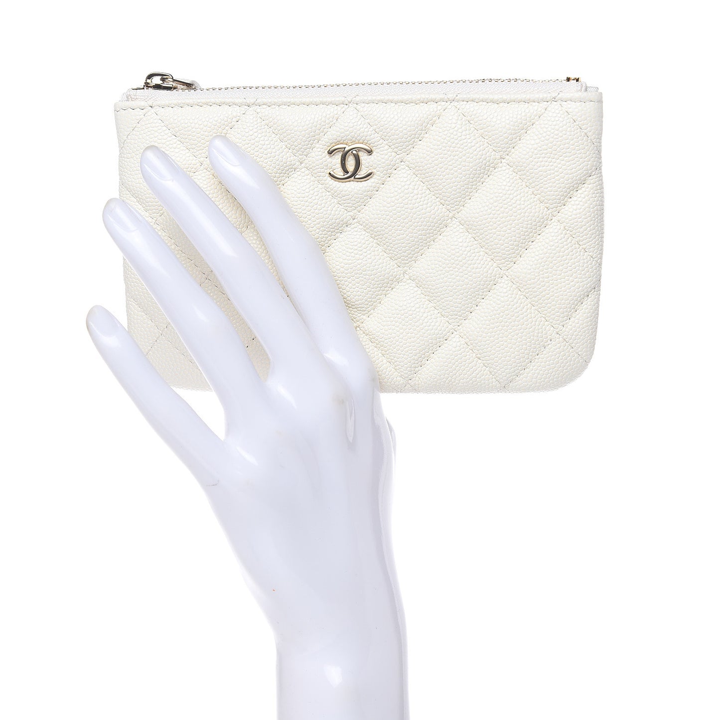 Caviar Quilted Small Cosmetic Case White