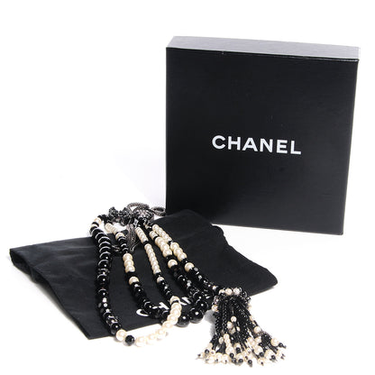 Chanel Pearl Beaded Crystal CC Tassel Necklace Black 10 of 30