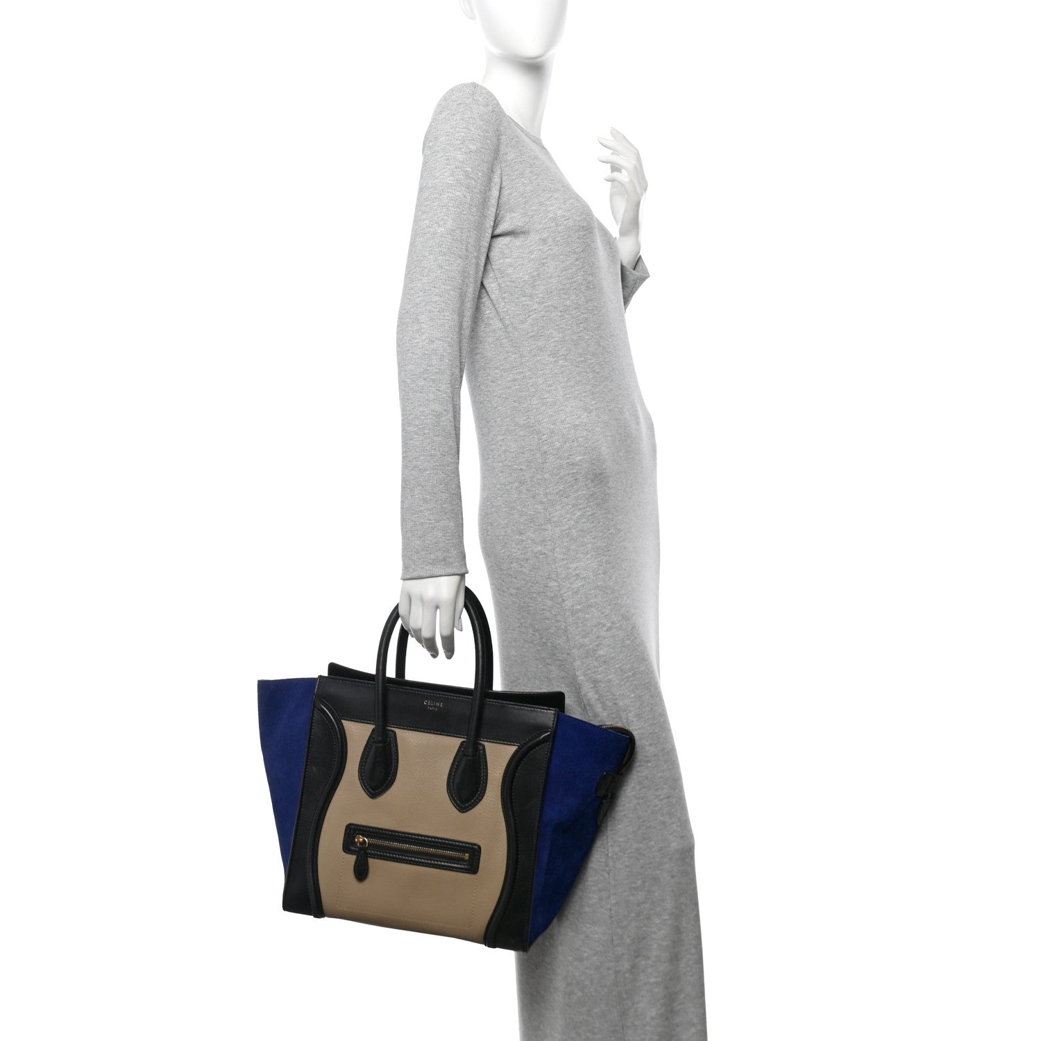 Celine Elephant Calfskin Suede Mini Tri-Color Luggage Sand 2 of 13