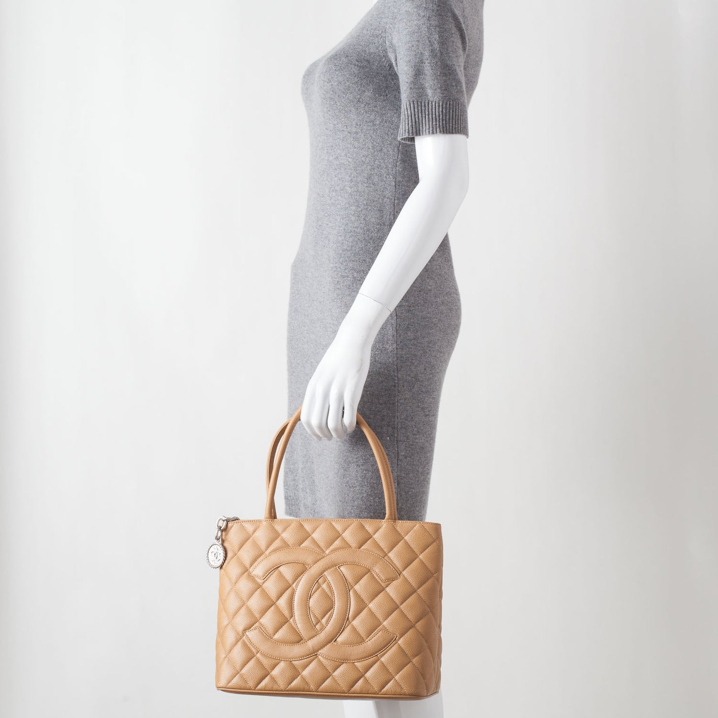 Caviar Medallion CC Tote Dark Beige