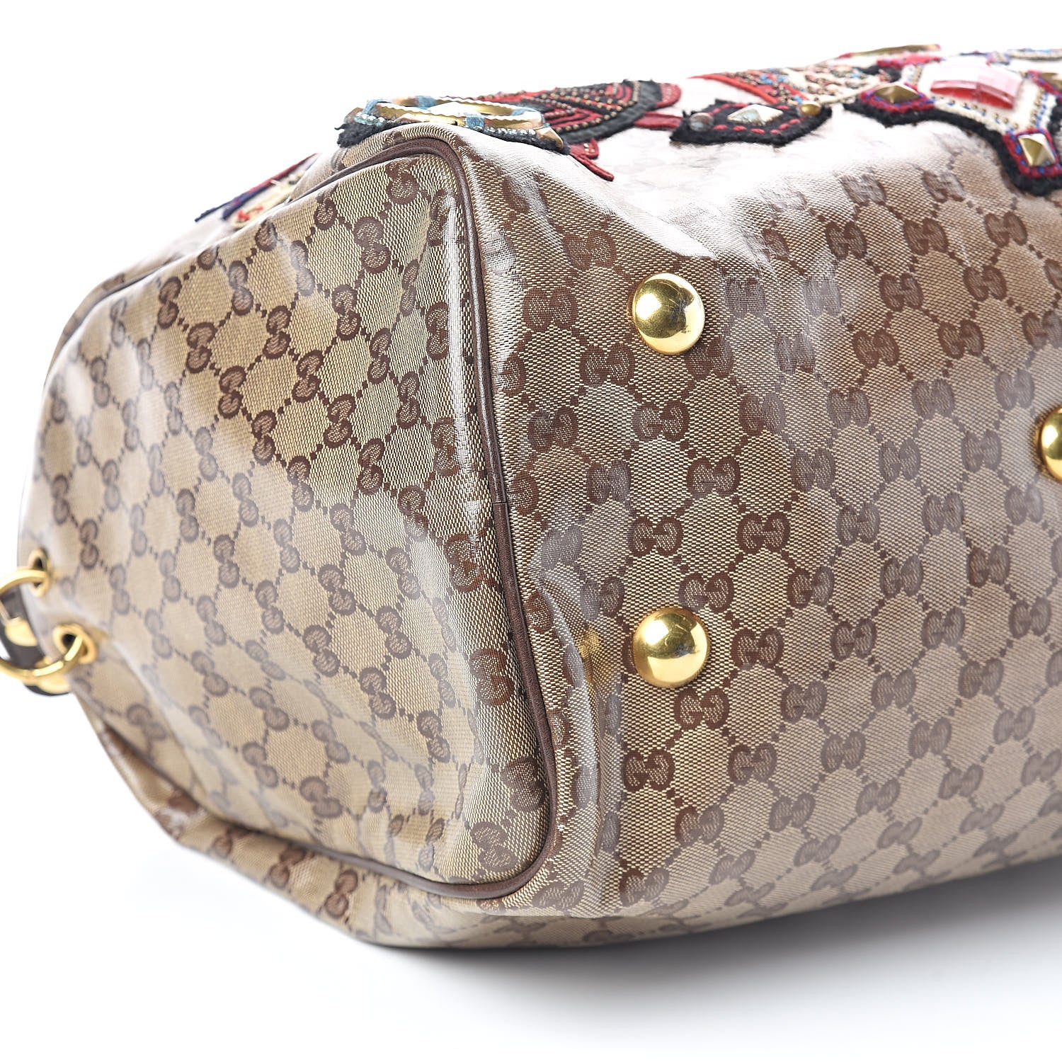 Gucci Crystal Monogram Fable Embroidered Large Babouska Boston Beige 8 of 9