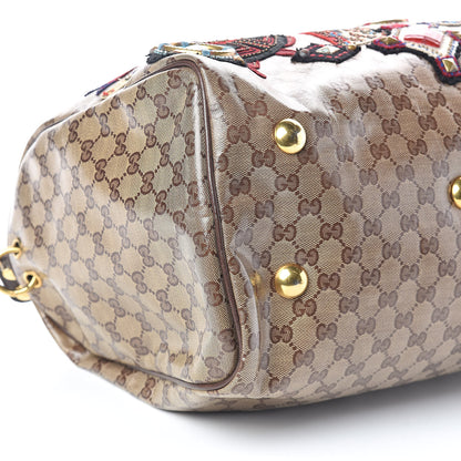 Gucci Crystal Monogram Fable Embroidered Large Babouska Boston Beige 8 of 9