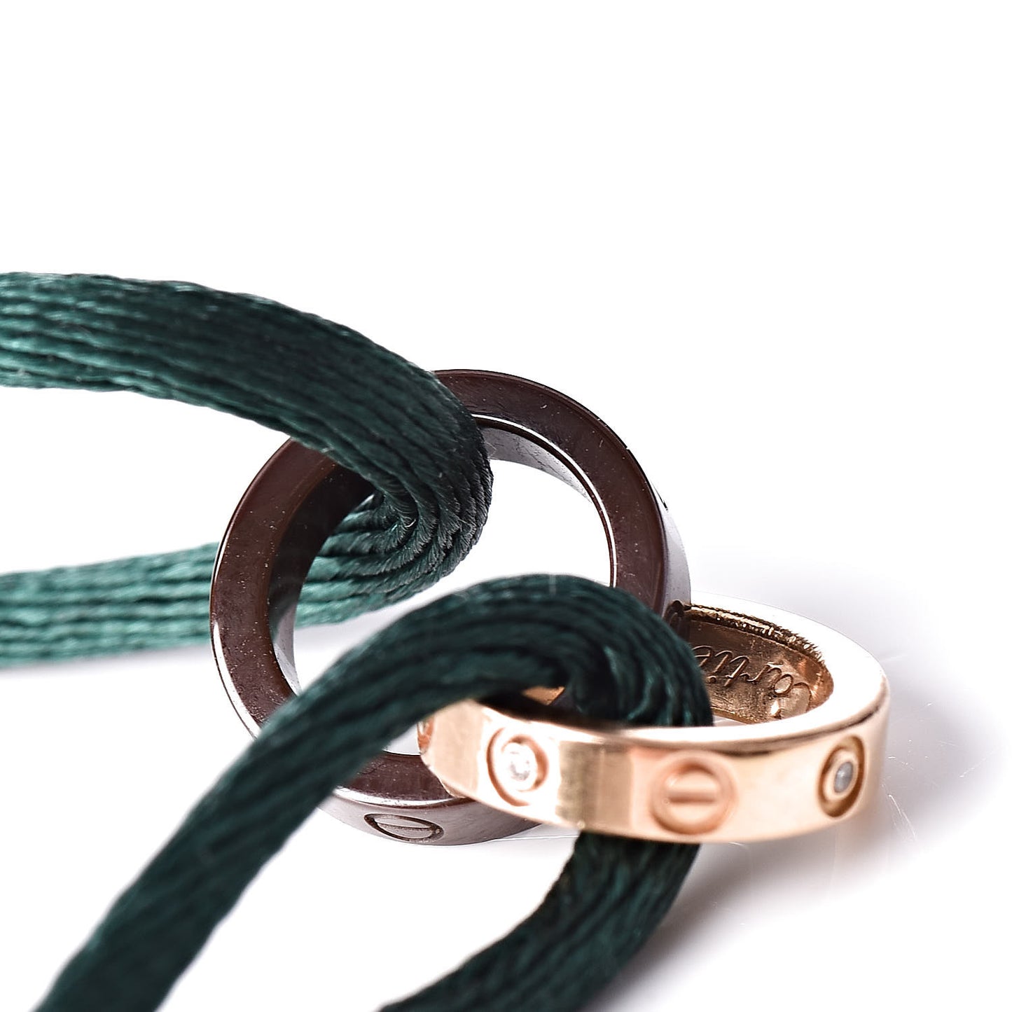 18K Pink Gold Brown Ceramic 4 Diamond LOVE Cord Bracelet Green
