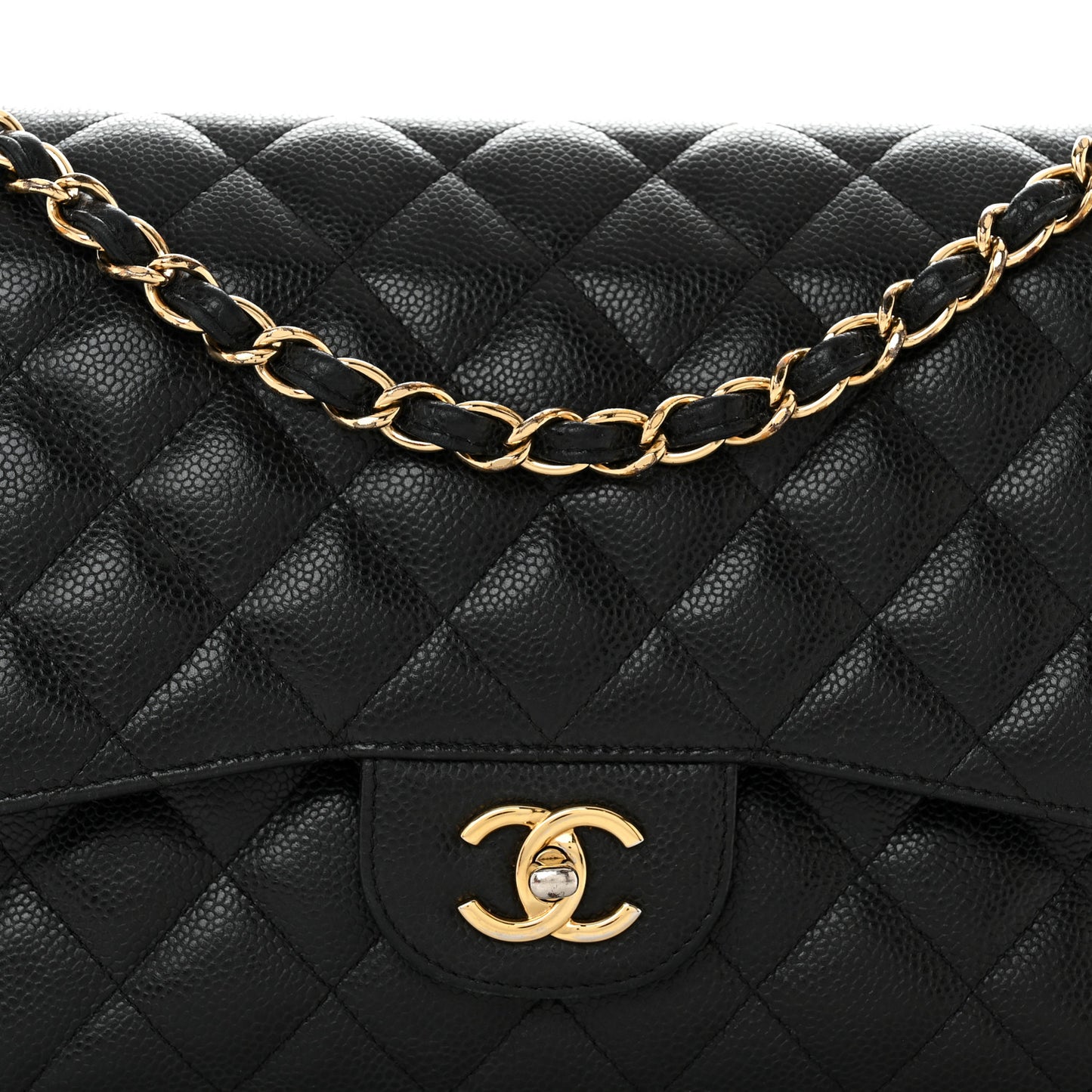 Caviar Quilted Jumbo Double Flap Black