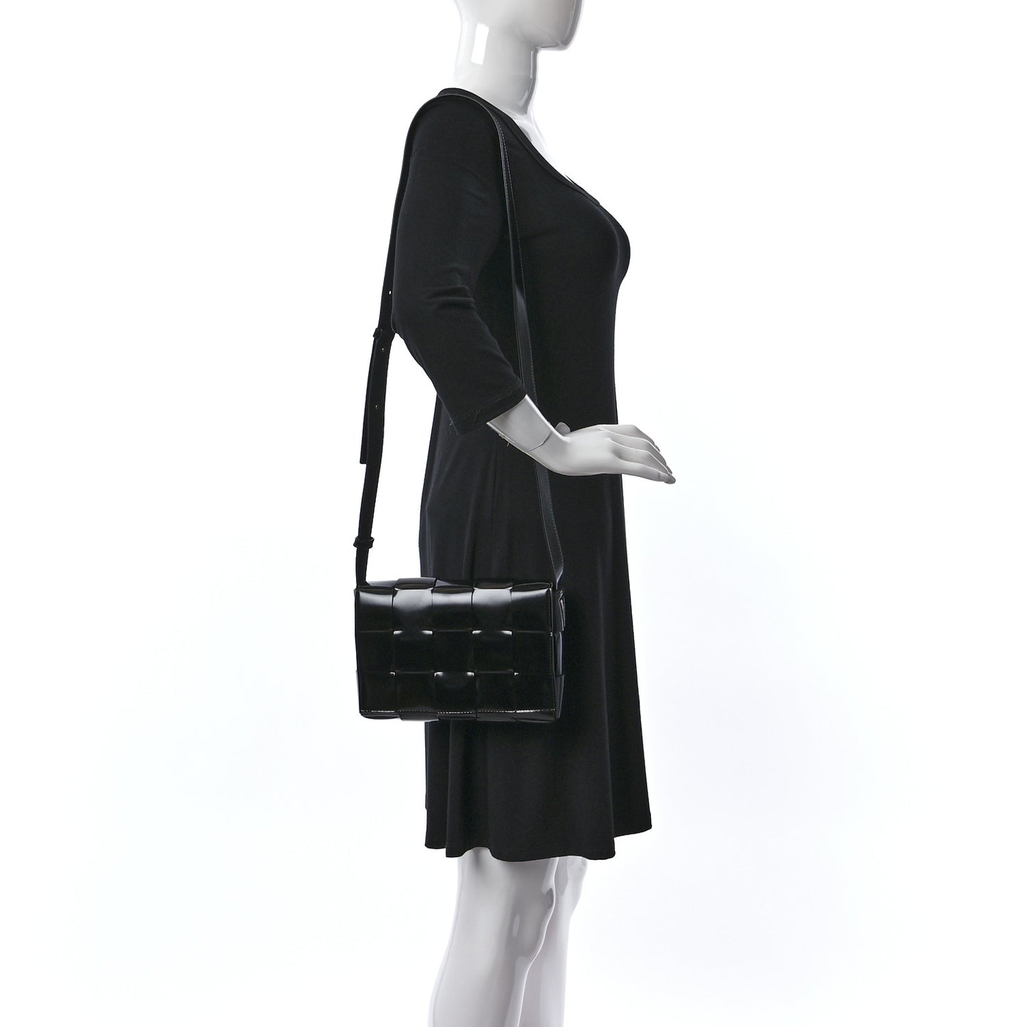 Patent Maxi Intrecciato Cassette Crossbody Bag Black