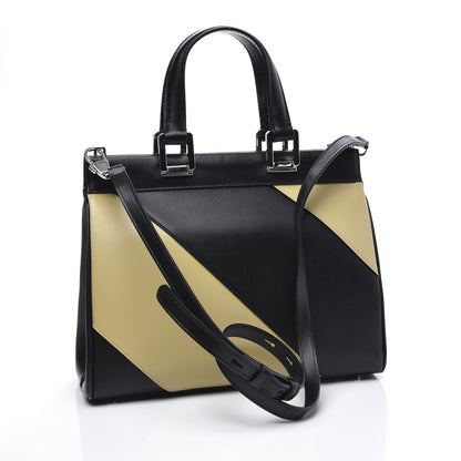 Gucci Smooth Calfskin Diagonal Striped Small Zumi Top Handle Bag Black Beige 2 of 11