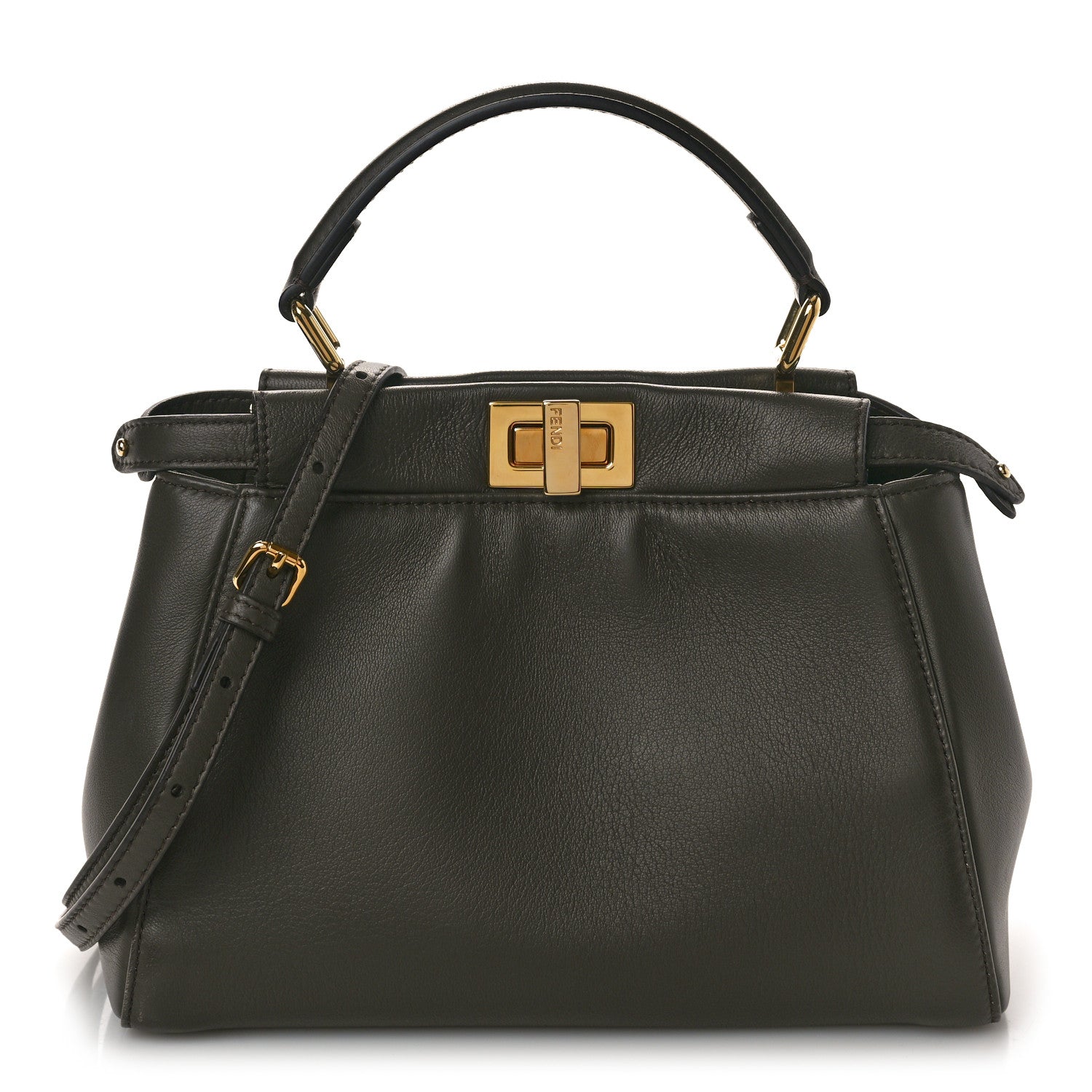 Fendi Nappa Mini Peekaboo Iconic Satchel Coal 1 of 10