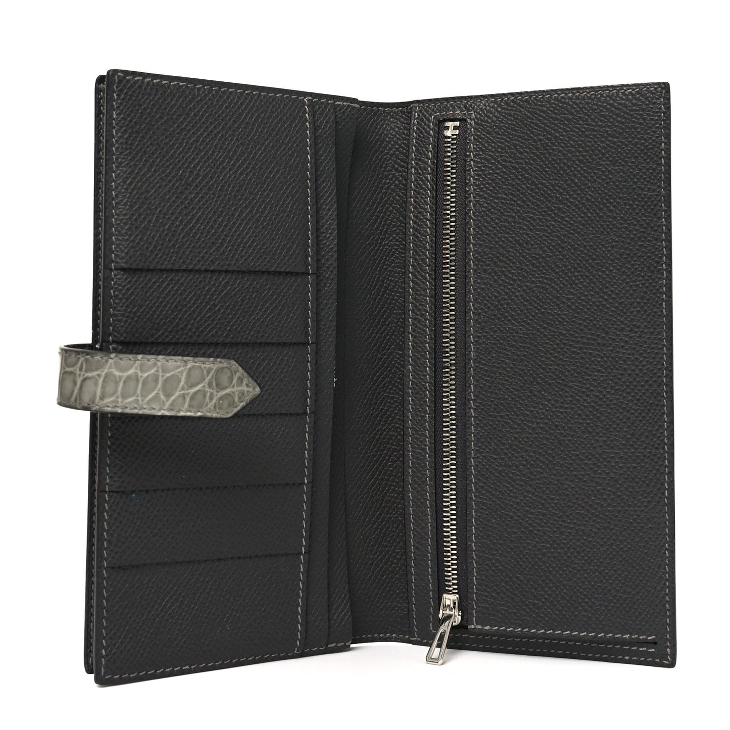 Epsom Matte Alligator Bearn Touch Gusset Wallet Graphite Gris Ciment