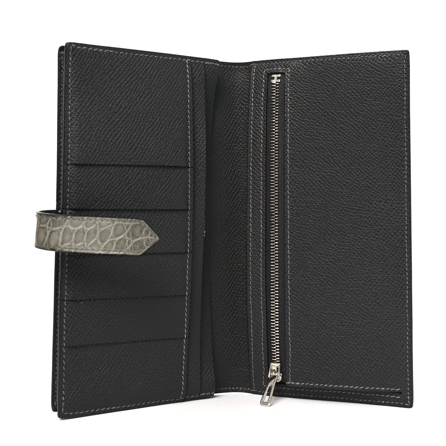 Hermes Epsom Matte Alligator Bearn Touch Gusset Wallet Graphite Gris Ciment 5 of 8