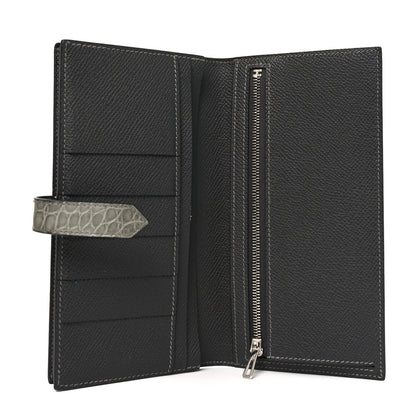 Hermes Epsom Matte Alligator Bearn Touch Gusset Wallet Graphite Gris Ciment 5 of 8