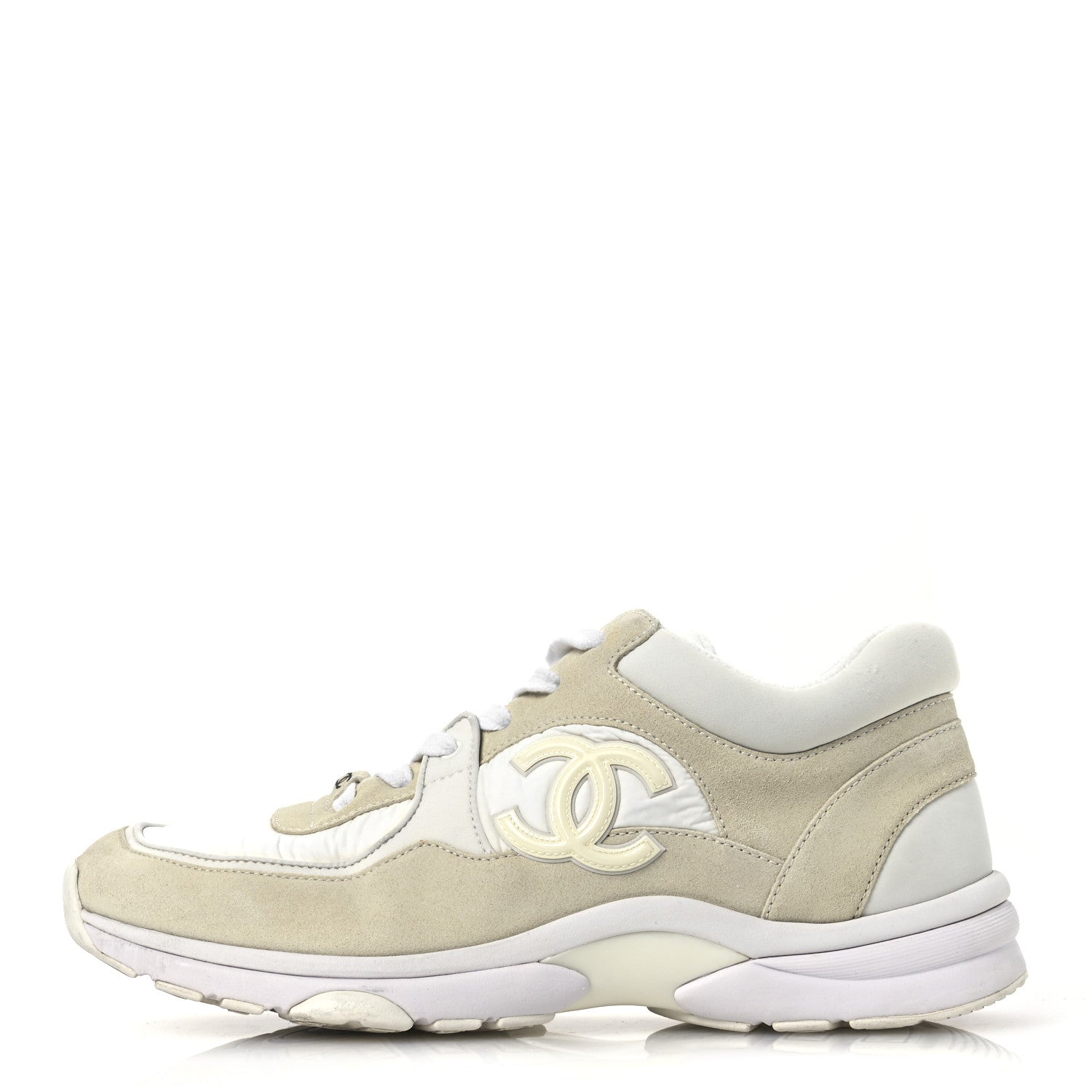 Chanel Suede Calfskin Fabric CC Sneakers 39.5 White 1 of 13