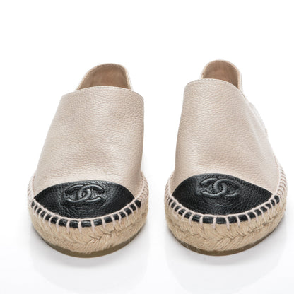 Chanel Grained Calfskin CC Espadrilles 35 Beige Black 2 of 7