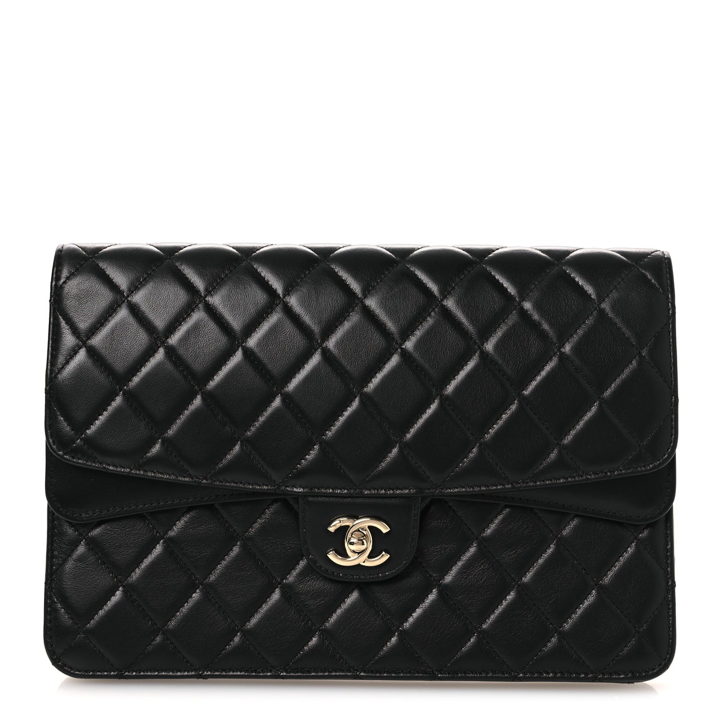 Lambskin Quilted Flap Clutch Black