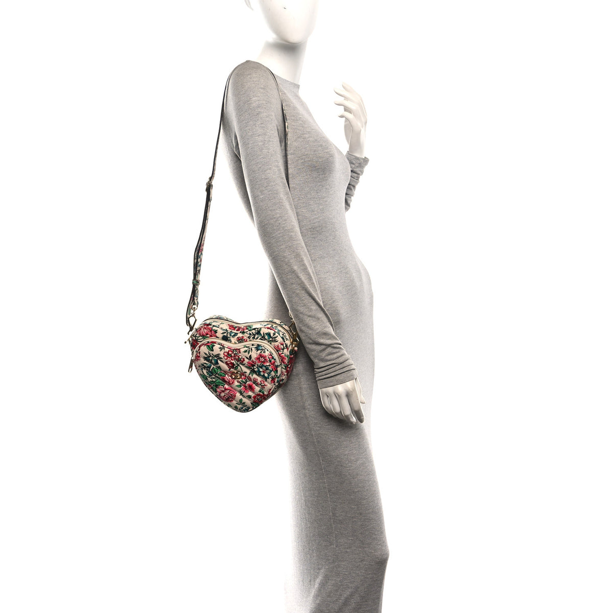 Calfskin Matelasse Diagonal Brit Roses Print Mini Interlocking G Heart Shoulder Bag  White Multicolor