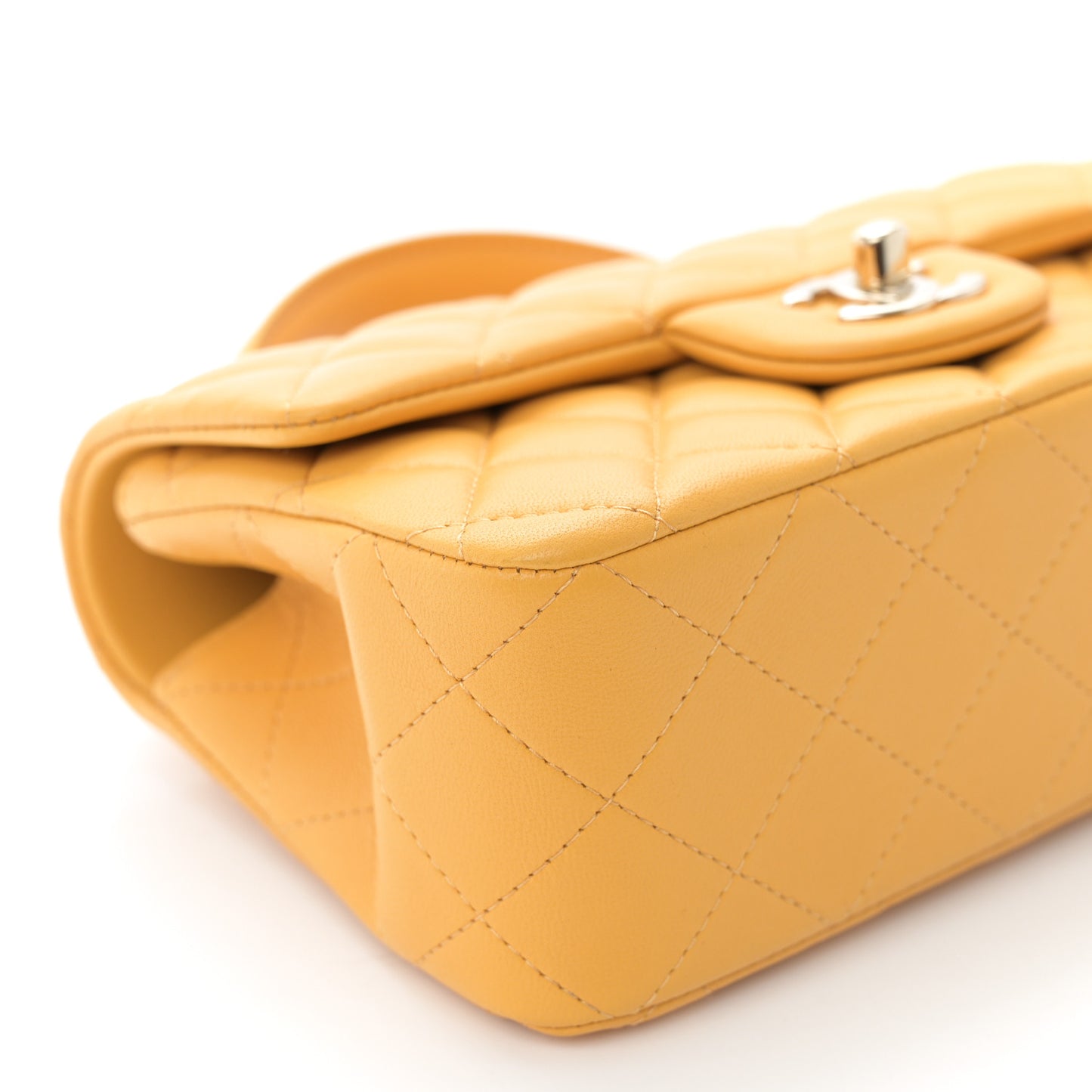 Lambskin Quilted Mini Top Handle Rectangular Flap Yellow