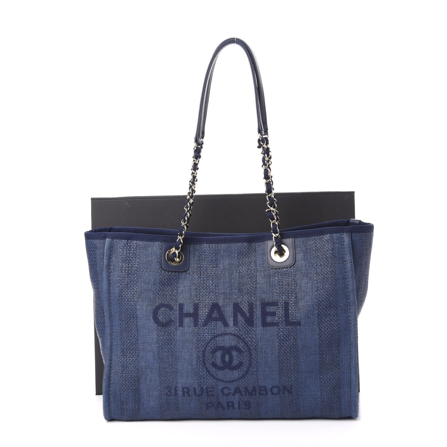 Mixed Fibers Striped Small Deauville Tote Navy Blue