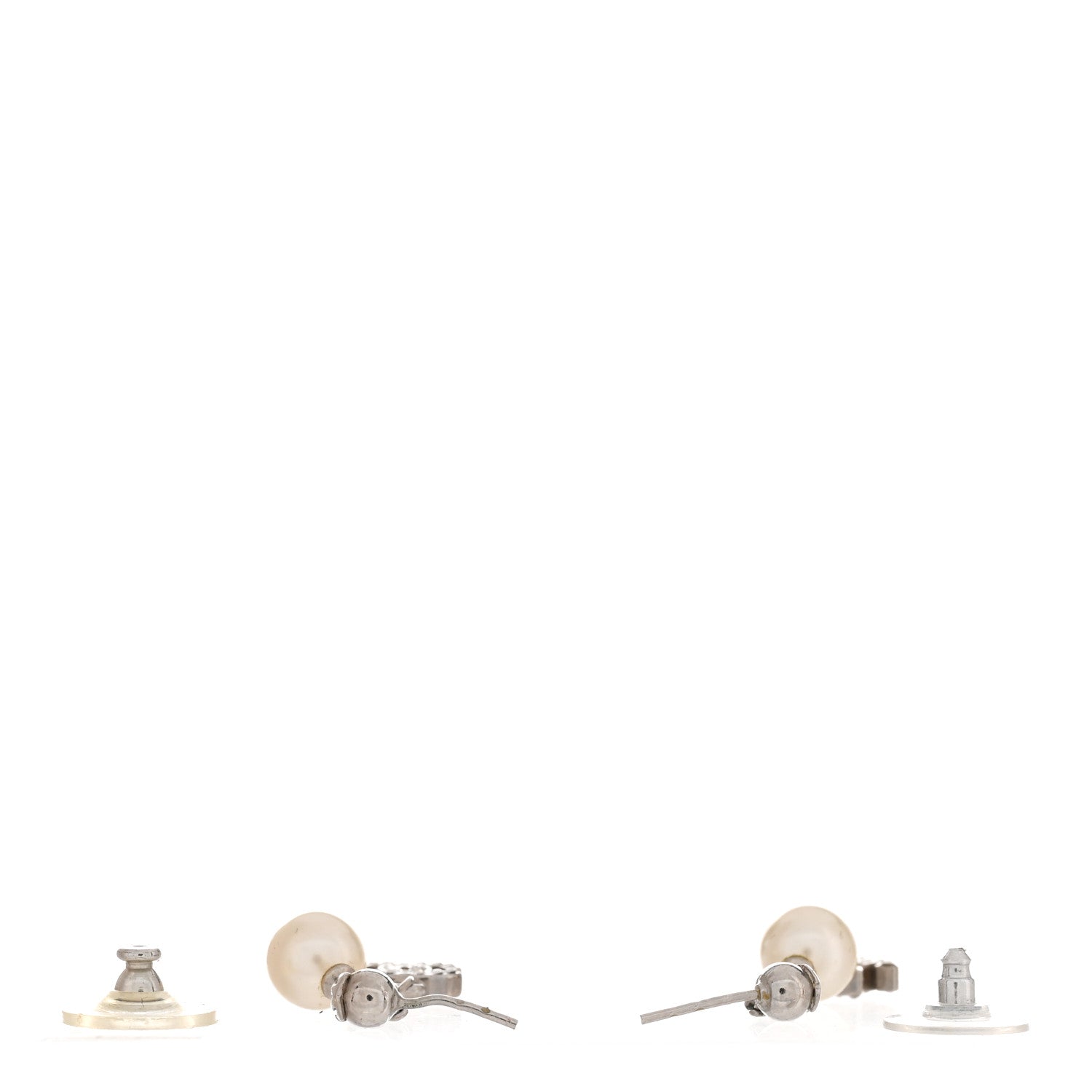 Chanel Crystal Pearl CC Drop Chain Earrings Silver 3 of 5