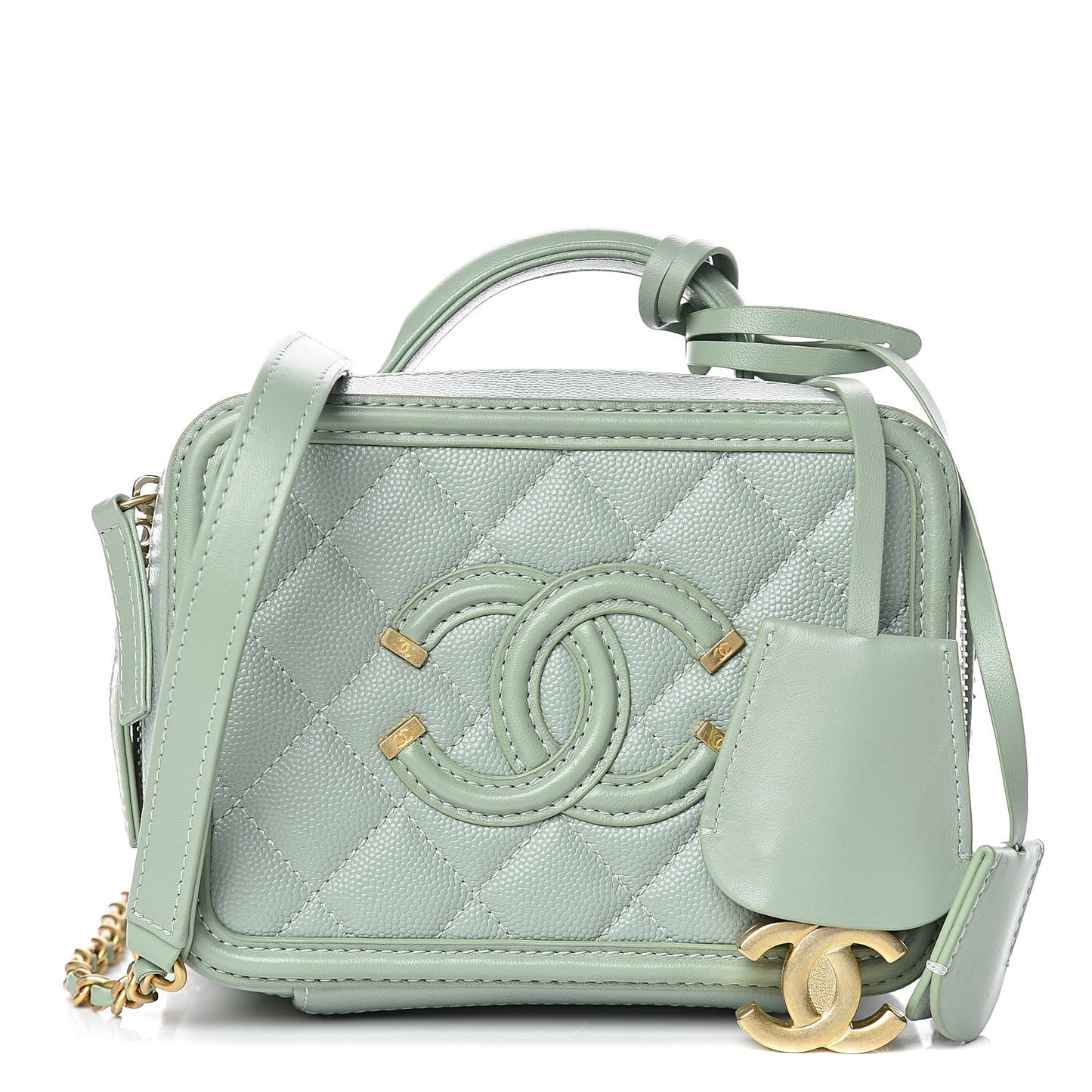 Caviar Quilted Small CC Filigree Vanity Case Mint