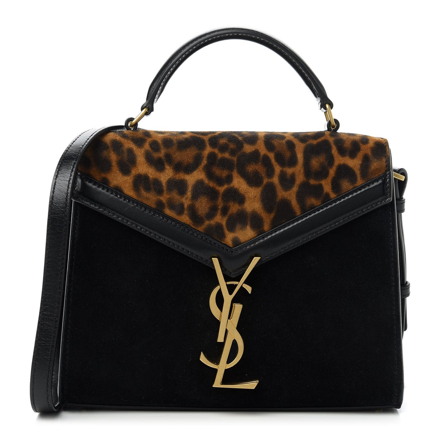 Suede Leopard Print Mini Classic Monogram Cassandra Top Handle Manto Naturale Black