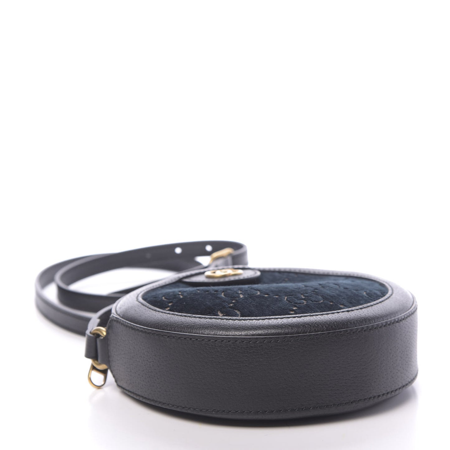 Velvet Calfskin GG Monogram Round Shoulder Bag Blue Beige