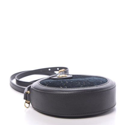 Gucci Velvet Calfskin GG Monogram Round Shoulder Bag Blue Beige 4 of 10