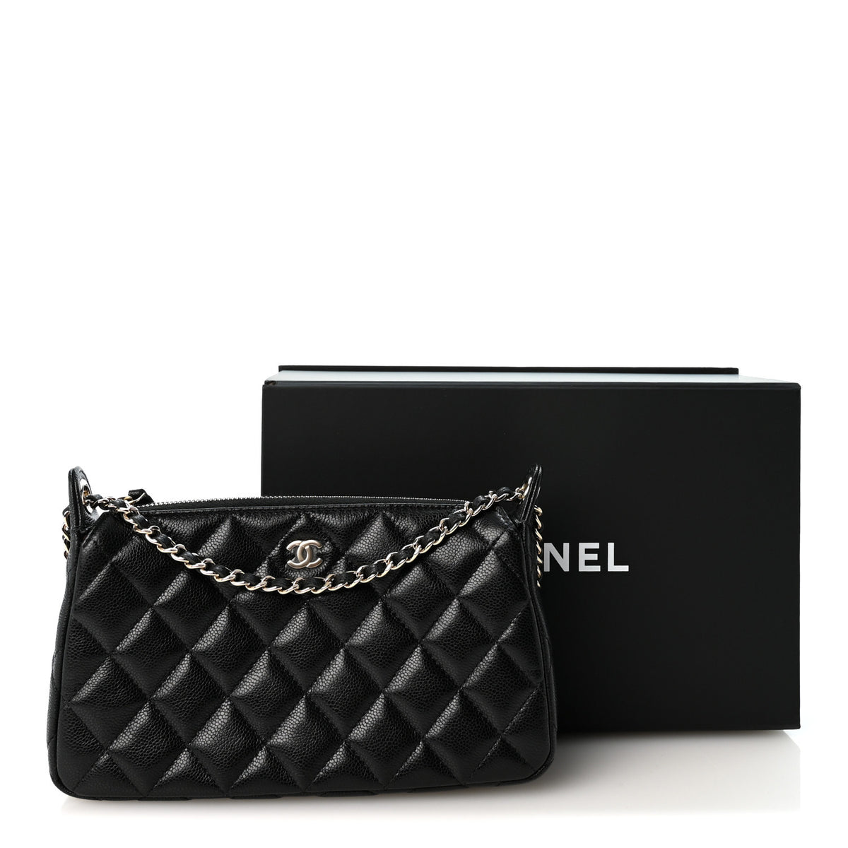 Caviar Quilted Purse With Chain Black