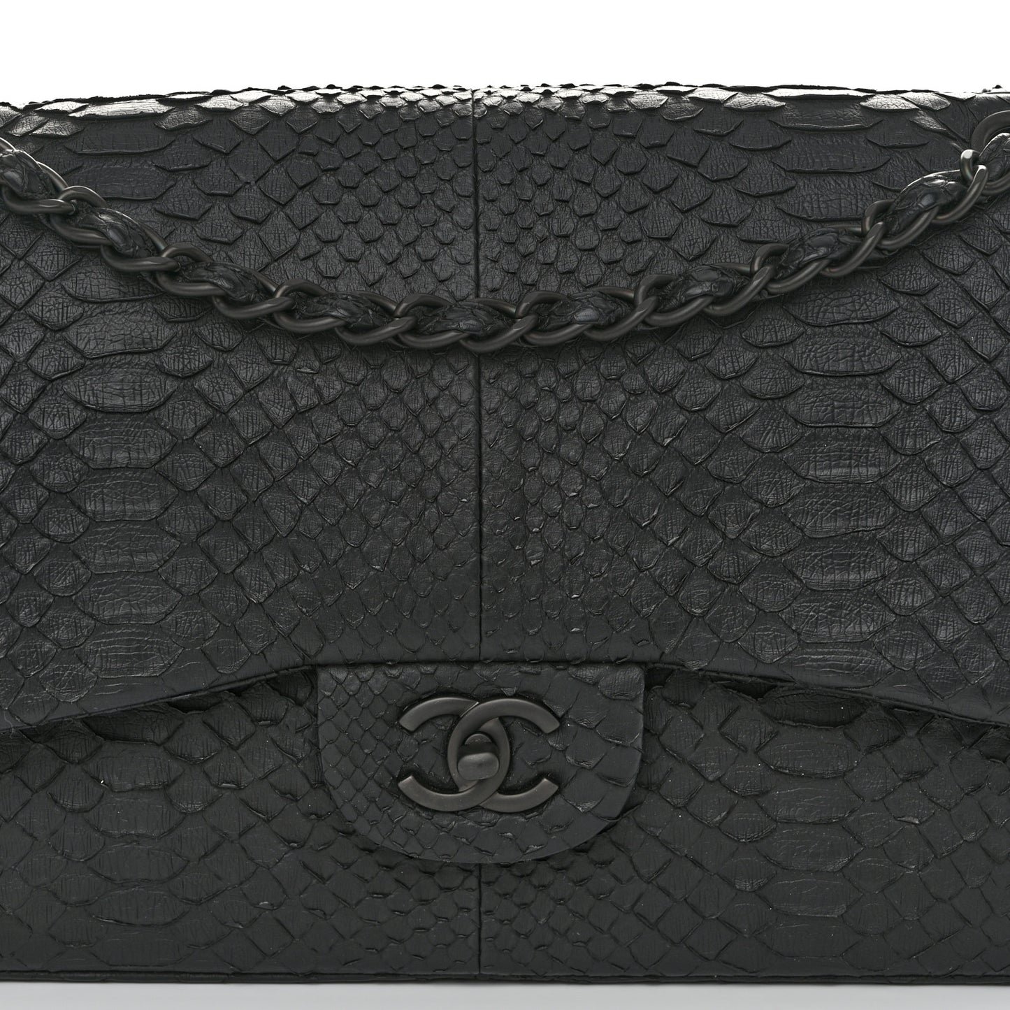 Snakeskin Jumbo Double Flap So Black