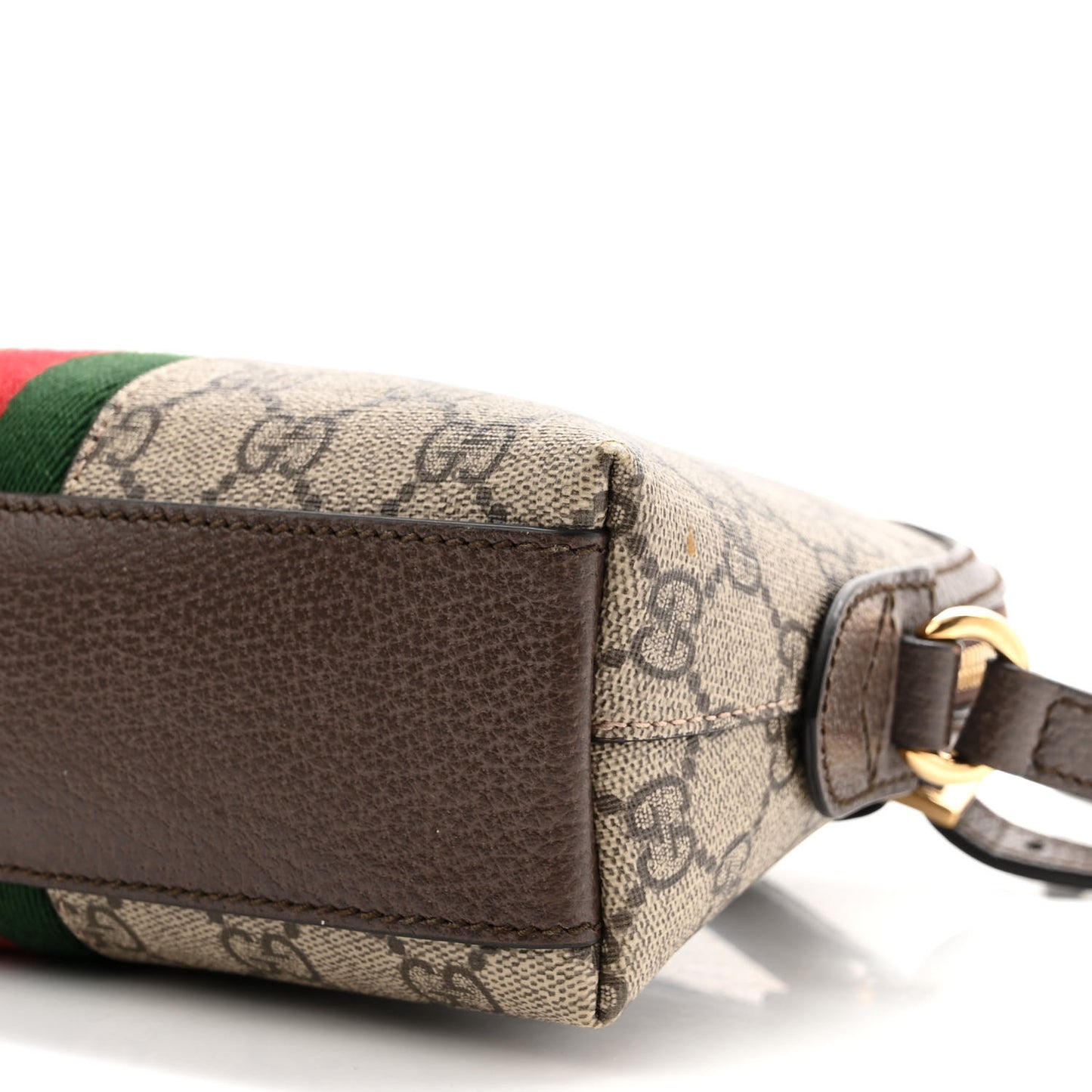 GG Supreme Monogram Textured Dollar Calfskin Web Small Ophidia Dome Shoulder Bag Beige Ebony New Acero