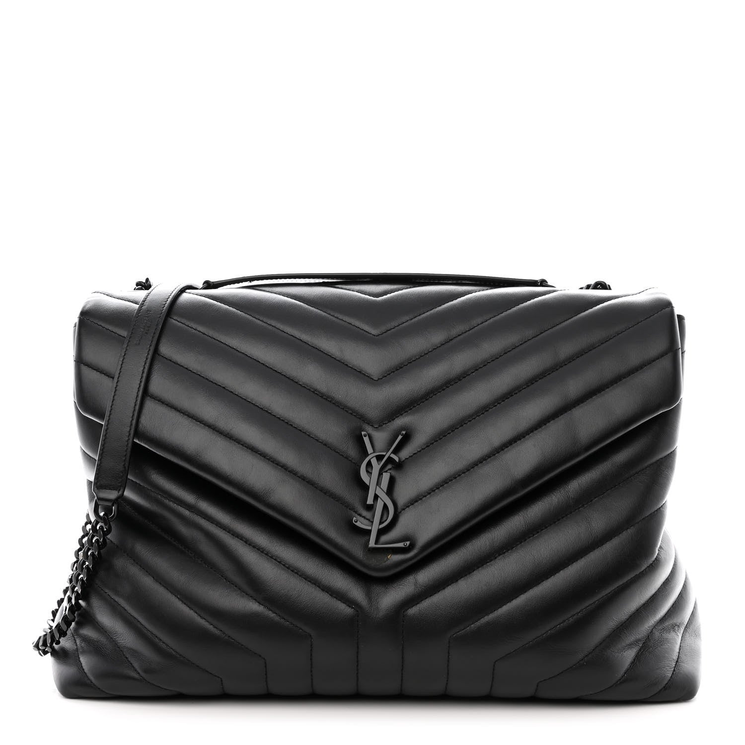 Saint Laurent Calfskin Y Quilted Monogram Monochrome Large Loulou Chain Satchel Black 1 of 13