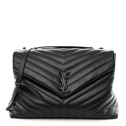 Saint Laurent Calfskin Y Quilted Monogram Monochrome Large Loulou Chain Satchel Black 1 of 13