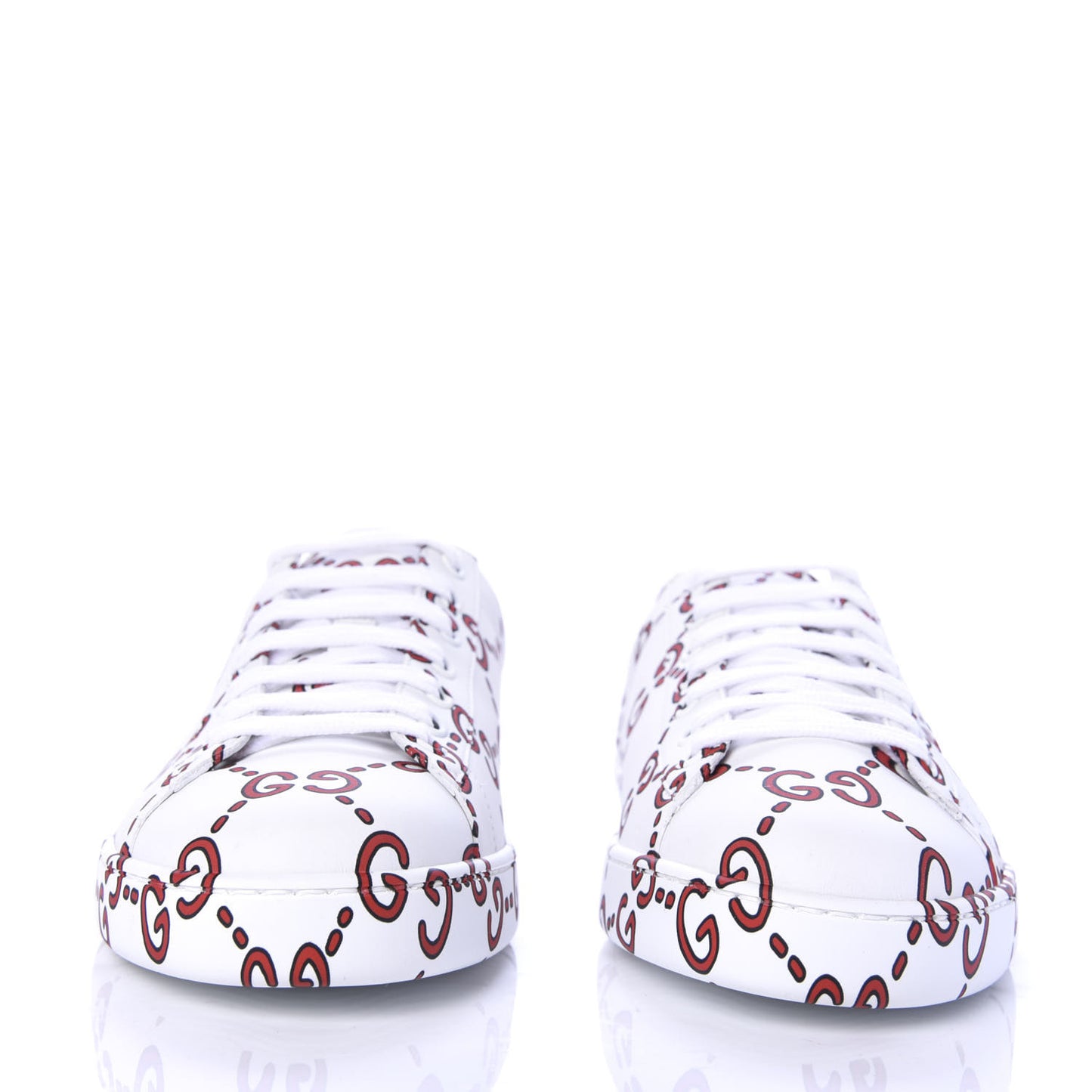 Calfskin GucciGhost Print Mens Ace Sneakers 8 White Hibiscus Red