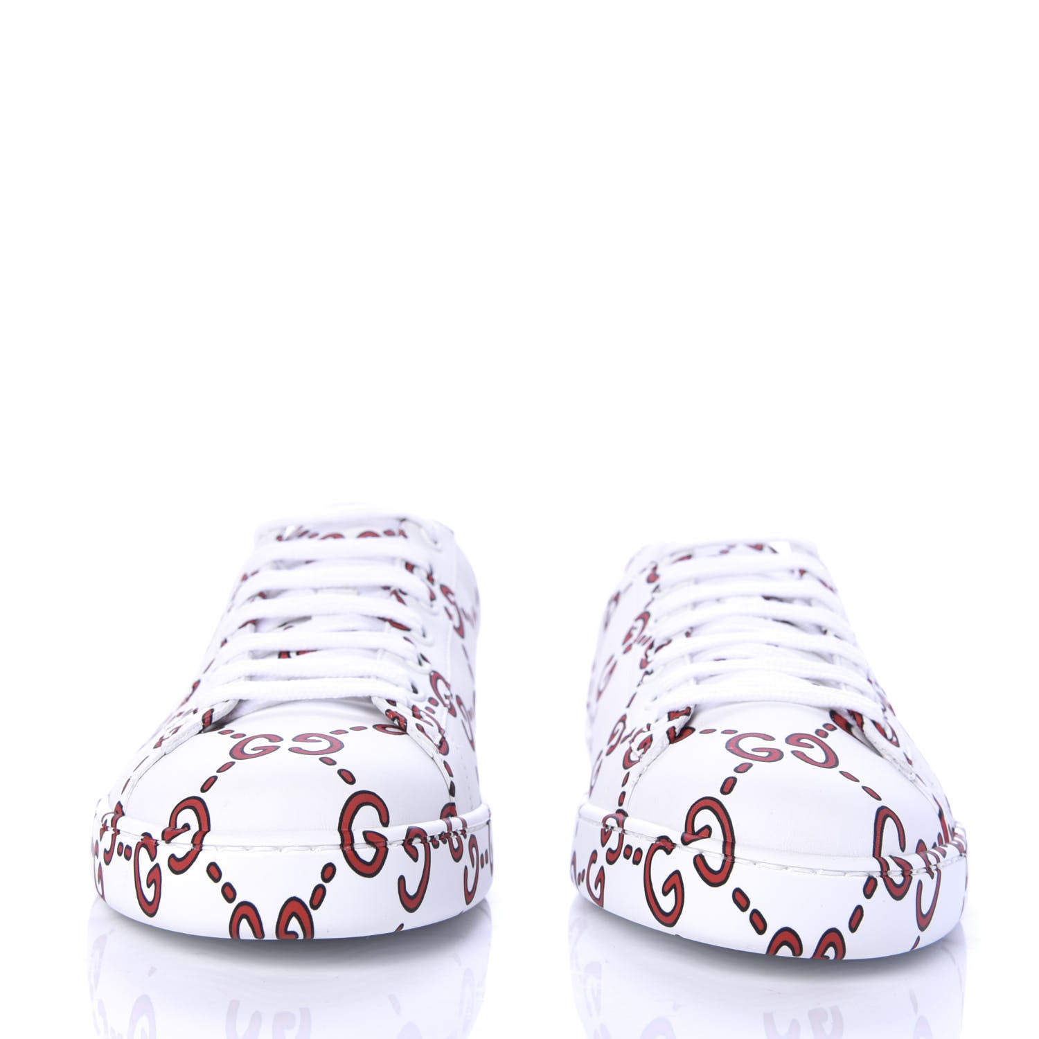 Gucci Calfskin GucciGhost Print Mens Ace Sneakers 8 White Hibiscus Red 2 of 10