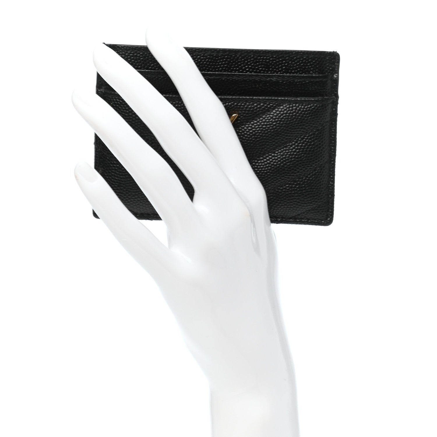 Saint Laurent Grain De Poudre Matelasse Chevron Monogram Credit Card Case Black 3 of 8