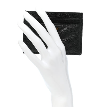 Saint Laurent Grain De Poudre Matelasse Chevron Monogram Credit Card Case Black 3 of 8