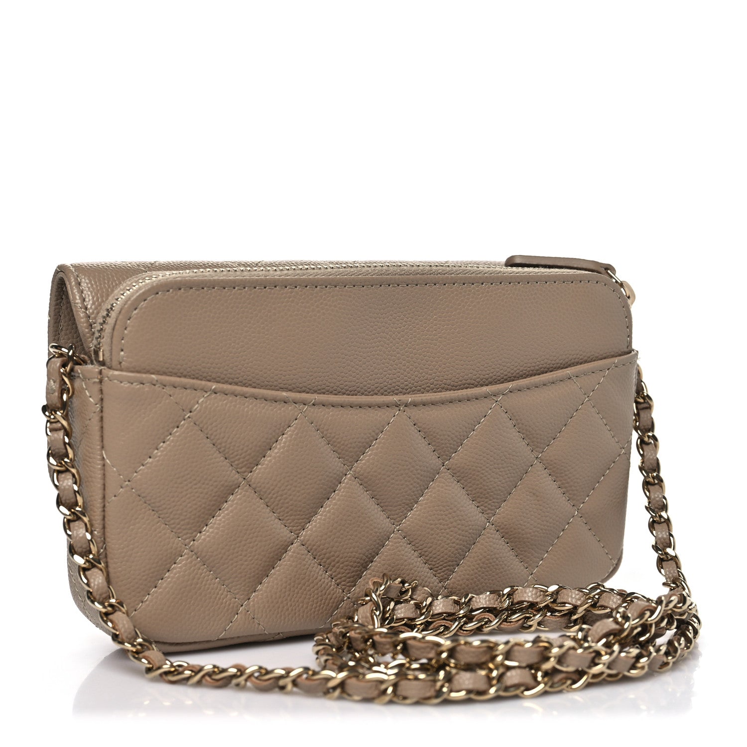 Chanel Caviar Quilted Flap Phone Holder With Chain Beige 3 of 12