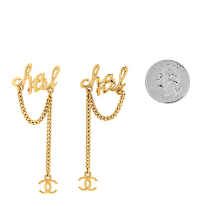 Chanel Metal CC Logo Chain Drop Earrings Gold 2 of 4