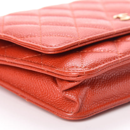 Chanel Pearly Caviar Quilted Wallet On Chain WOC Orange 6 of 14
