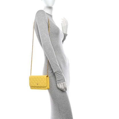 Chanel Caviar Quilted Wallet on Chain WOC Yellow 2 of 13