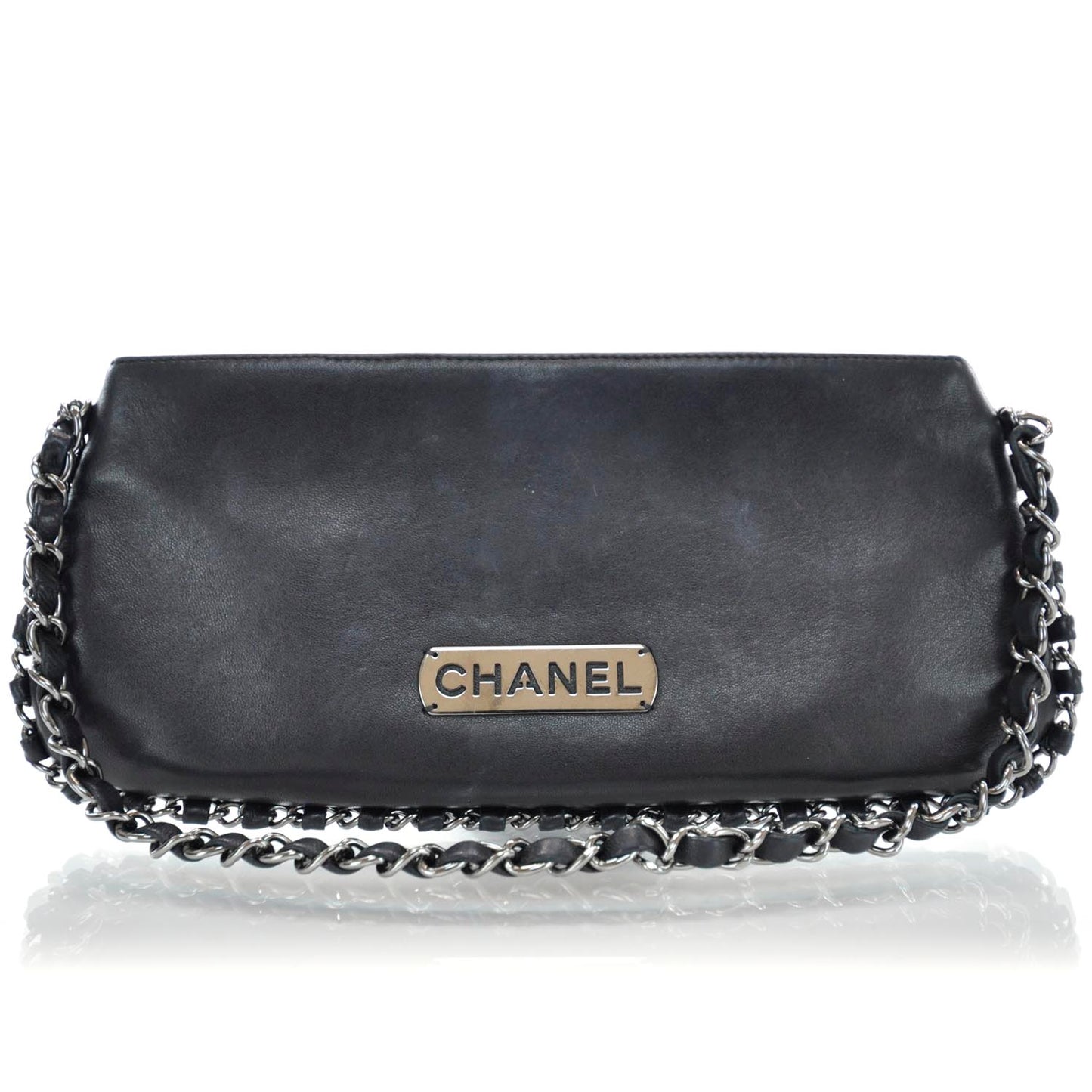 Leather Chain Pochette Black