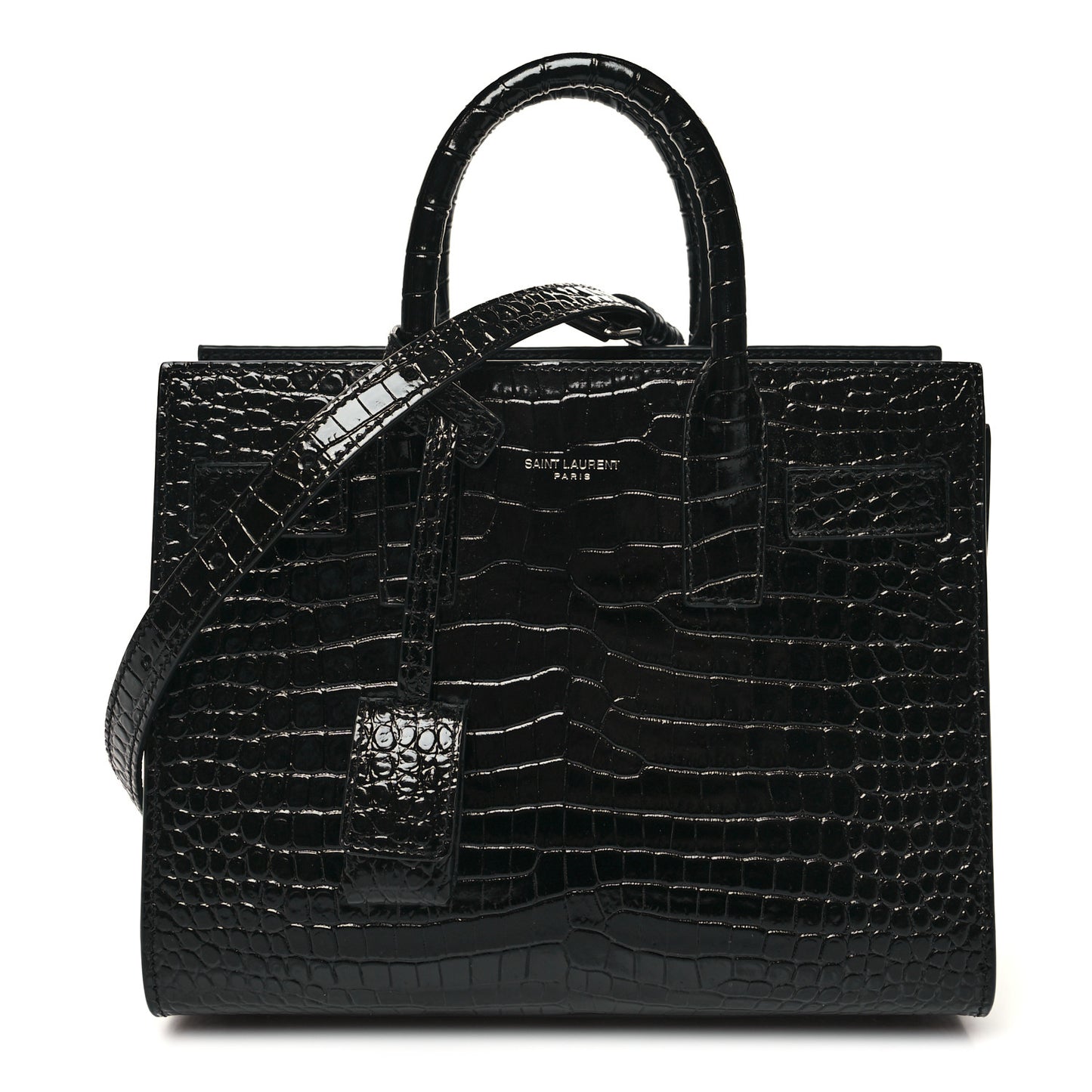 Calfskin Crocodile Embossed Nano Sac De Jour Black